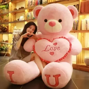 Kawaii björn gosedjur med LOVE-design, stor mjuk kramkudde som present, 80–100 cm