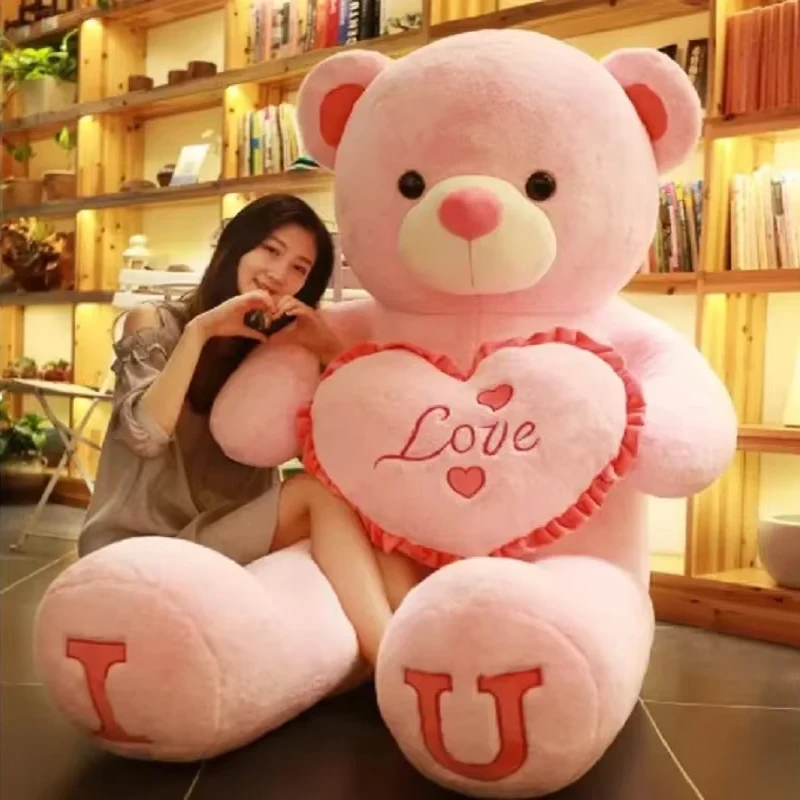 Kawaii björn gosedjur med LOVE-design, stor mjuk kramkudde som present, 80–100 cm 24 Stor rosa nalle med ett hjärta.