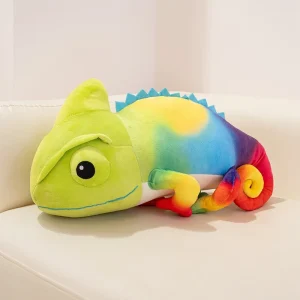 Chameleon gosedjur som mjuk kramkudde, söt knubbig ödla i tecknad krypande pose