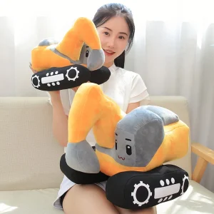 Verklighetstrogna kawaii-gosedjur som traktor och grävmaskin, fordonskuddar för barn