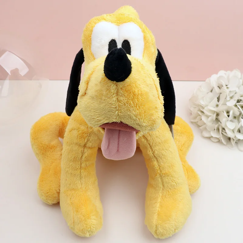 Hund och mus gosedjur i söt, mjuk kawaii- och animestil, från Mickey Mouse, 30 cm 19 Gul plyschhund framifrån med långa svarta öron och rosa tunga.