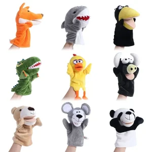 Panda och dinosaurie gosedjur som söta fingerdockor i anime- och kawaii-stil