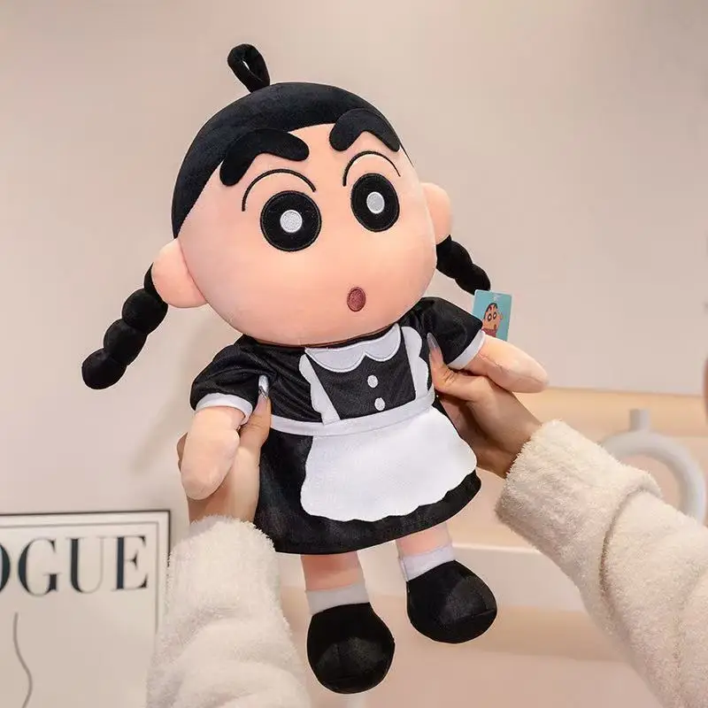 Shin Chan gosedjur från Crayon Shin Chan, söt maid-docka som barnpresent, 28–40 cm 20 Shin Chan som mjukisdocka i svart maidklädsel med tofsar.