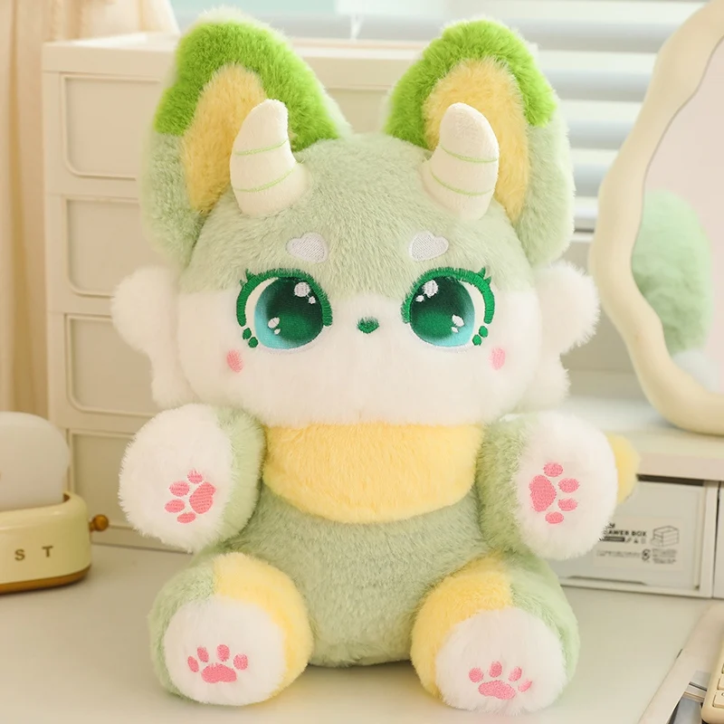 Handgjort kawaii räv gosedjur i kuddeformat, söt tecknad fantomräv, 30–50 cm 26 Grön rävfigur med stora ögon och kontrasterande färgdetaljer.