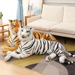 Naturtro tiger gosedjur i vitt och brunt med randig vilddjursdesign, 30–50 cm