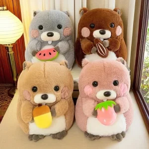 Alternative view of Kawaii hamster gosedjur som mjuk kramkudde, söt murmeldjurfigur som håller i mat, 30–40 cm