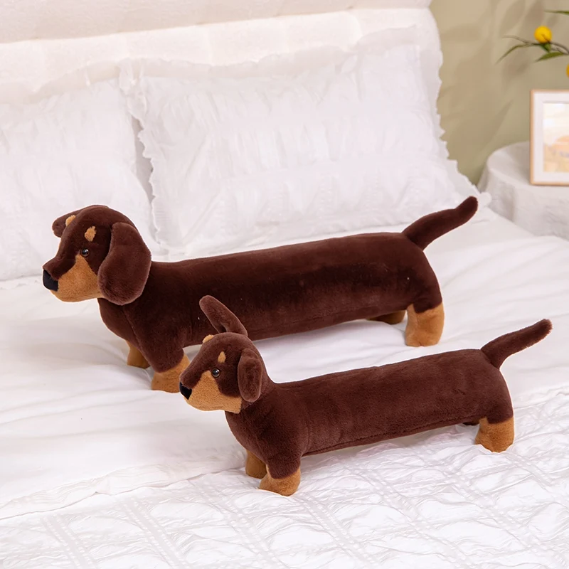 Brunt hund gosedjur i taxformat som lång kroppskudde att krama, tecknad stil för hemmet 4 Brunt hund gosedjur i taxformat som lång kroppskudde att krama, tecknad stil för hemmet - Bild 4