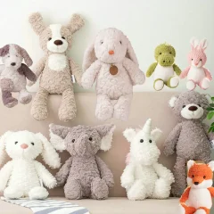 Mjukt kanin gosedjur med långa ben i grå tecknad stil, som björn, hund, elefant eller enhörning