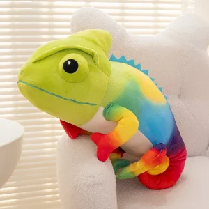 Chameleon gosedjur som mjuk kramkudde, söt knubbig ödla i tecknad krypande pose