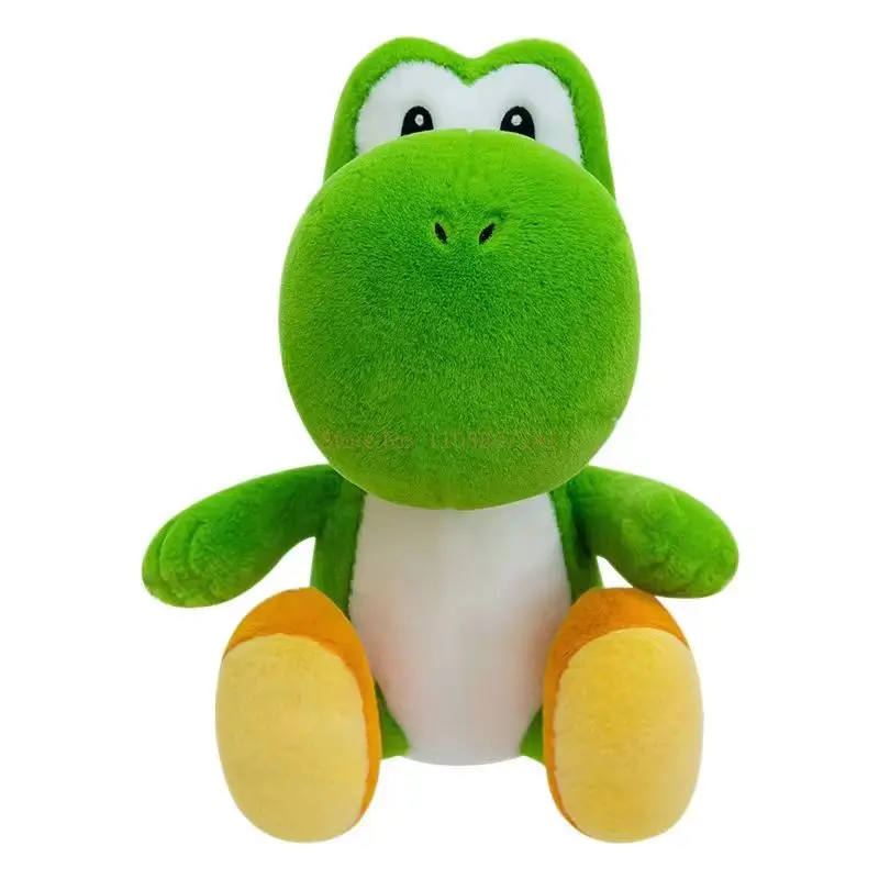 Yoshi från Super Mario Bros, söt drake som mjukt gosedjur, extra stor, 30–40 cm 21 Grön dinosaurieplysch framifrån med vit mage och gulorange fötter.