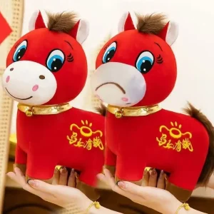 Zodiakmaskot för skrivbordet, horse gosedjur i par med gråtande och glada uttryck
