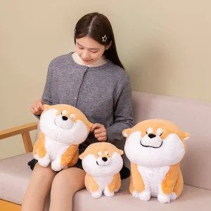 Liggande japansk Shiba Inu, ett hund gosedjur som kramkudde i tecknad stil, present 14 Liggande japansk Shiba Inu, ett hund gosedjur som kramkudde i tecknad stil, present