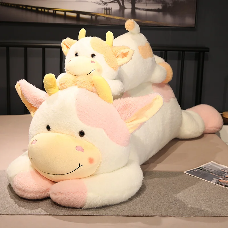 Ko gosedjur med söt, tecknad mjölkko-design, sovkudde 90–110 cm för födelsedag 2 Ko gosedjur med söt, tecknad mjölkko-design, sovkudde 90–110 cm för födelsedag - Bild 2