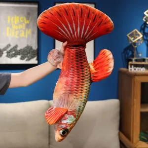 Guppy gosedjur som färgstark plyschkudde i fiskform, mjuk och dekorativ, 40–60 cm