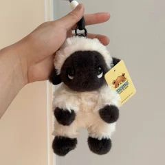 Kawaii-gosedjur av får och lamm med svart ansikte, nyckelringar för ryggsäck
