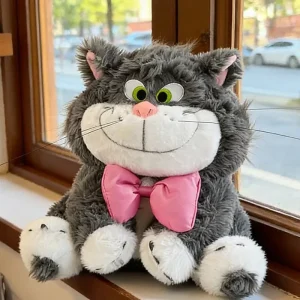 Katt gosedjur med Lucifer som motiv, fyllig kramkudde med rosa rosett, 40–50 cm 9 Katt gosedjur med Lucifer som motiv, fyllig kramkudde med rosa rosett, 40–50 cm