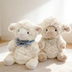 Kawaii får gosedjur som fluffig kramkudde med svart ansikte i tecknad stil, 22 cm