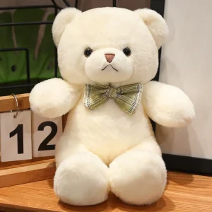 Björn-gosedjur i kawaii-stil med färgglad fluga, formad som plyschkudde, 30 cm