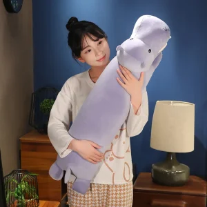 Hippo gosedjur som lång kramkudde och ryggkudde, tecknad kawaii-design för sovrum 14 Hippo gosedjur som lång kramkudde och ryggkudde, tecknad kawaii-design för sovrum