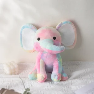 Mjukt, sött och fluffigt elefant gosedjur i rosa, blå, lila och regnbågsfärger, 25 cm