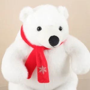 Sittande björn gosedjur med stora fötter, röd halsduk och fluffig rund form, 15–30 cm 11 Sittande björn gosedjur med stora fötter, röd halsduk och fluffig rund form, 15–30 cm