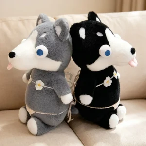 Husky hund gosedjur med badkläder i Mc-inspirerad stil, rolig springpose för barn