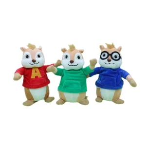 Alvin and the Chipmunks-karaktärer gosedjur, i fluffig kawaii-stil som 3-pack, 20 cm