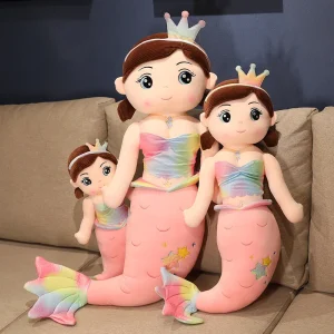 Sött sjöjungfru gosedjur i kawaii-stil, kronprydd kudde för barn, 60–130 cm
