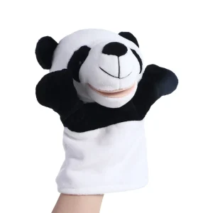 Panda och dinosaurie gosedjur som söta fingerdockor i anime- och kawaii-stil