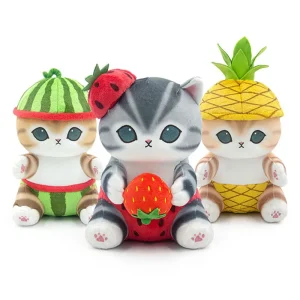 Mofusand Shark Cat, ett sött katt gosedjur som mjuk kudde med frukttema, 25 cm