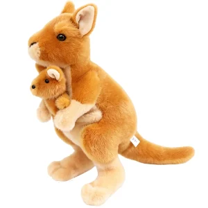 Känguru kängurumamma gosedjur med mamma och unge i stående form, orange, cirka 30 cm