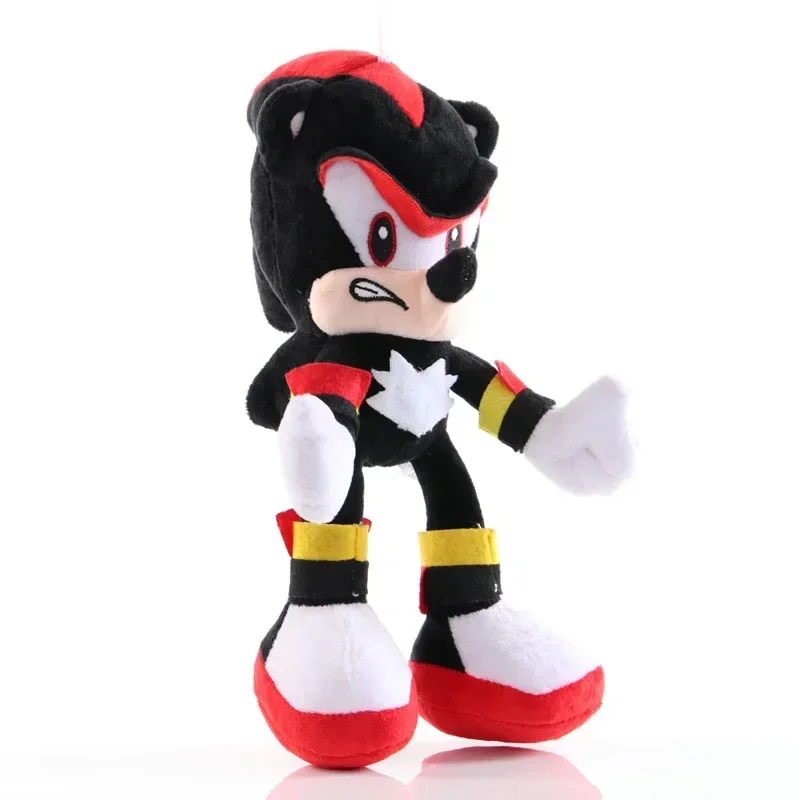 Sonic the Hedgehog gosedjur som actionfigur och nyckelring, mjuk modell, 28 cm 31 Svart plyschfigur med röda detaljer, vita handskar och röda skor.