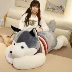 Hund gosedjur med huskydesign, söt kawaii långkudde på 100 cm för barn och present