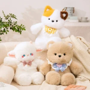 Katt gosedjur i form av springande björn eller kanin, med kawaii-stil och haklapp, 40 cm