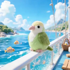 Mjuk, hudvänlig kawaii-figur: parrot gosedjur med spöklik och humoristisk stil