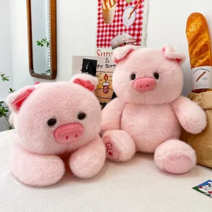 Sött rosa gris gosedjur som mjuk kawaii-prydnadskudde för soffan och present till vuxen