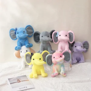 Mjukt, sött och fluffigt elefant gosedjur i rosa, blå, lila och regnbågsfärger, 25 cm