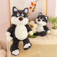 Grått wolf gosedjur i kawaii-stil, extra mjukt och kramvänligt, stort, 40–55 cm