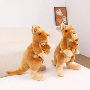 Känguru kängurumamma gosedjur med mamma och unge i stående form, orange, cirka 30 cm