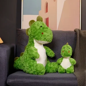 Sött grönt dinosauriegosedjur med avokadoryggsäck och skogsdjurstema, 25–48 cm