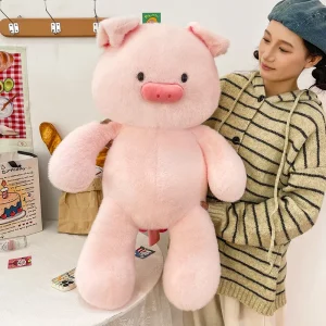 Sött rosa gris gosedjur som mjuk kawaii-prydnadskudde för soffan och present till vuxen
