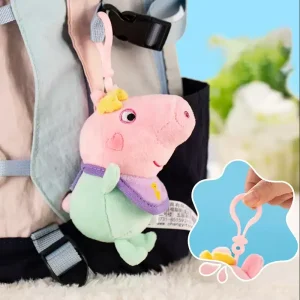 George från Peppa Pig med dinosaurie, rosa mjuk nyckelring för barn, 13–18 cm