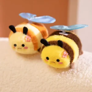 Bee gosedjur med flaxande kabelvingar, söt kawaii-figur i tecknad anime-stil