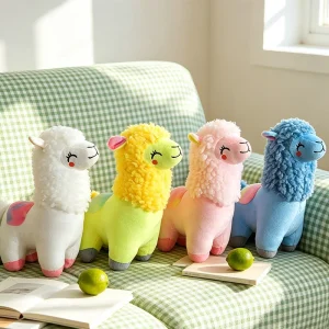 Fluffiga gosedjur i flera figurvarianter, höga, i vitt, gult, rosa och blått, 25 cm
