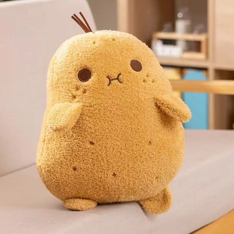Potato gosedjur som plyschkudde, söt och tecknad style, verklighetstrogen, 23–33 cm 19 Beskriv den gulorange figuren framifrån med dess små vingar och broderade ansikte.