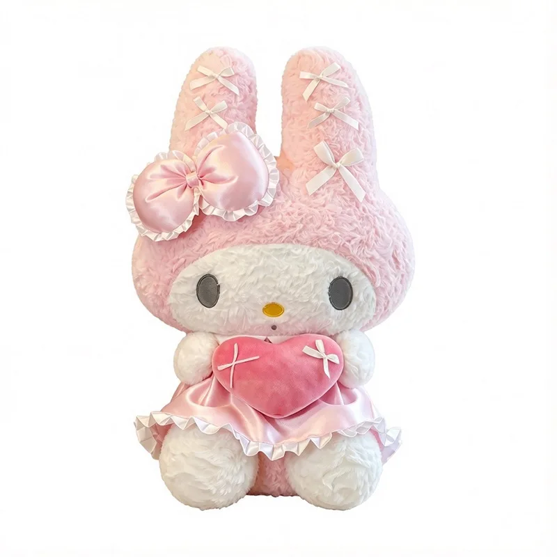 Hello Kitty gosedjur med My Melody, rosa plyschkudde med spets och hjärta, 40–60 cm 22 Rosa kanindocka med långa öron, rosetter och klänning med vit volang.