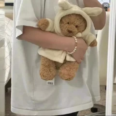 Kanin och björn gosedjur, kanin hood and bathrobe och söt, mjuk nalle klädd kaninhuva