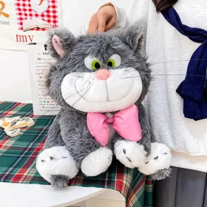 Katt gosedjur med Lucifer som motiv, fyllig kramkudde med rosa rosett, 40–50 cm 11 Katt gosedjur med Lucifer som motiv, fyllig kramkudde med rosa rosett, 40–50 cm