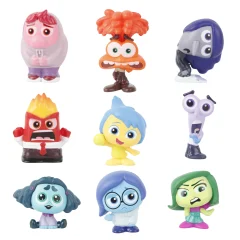 Inside Out 2-karaktärer som gosedjur och minifigurer i tecknad filmstil, 9-pack
