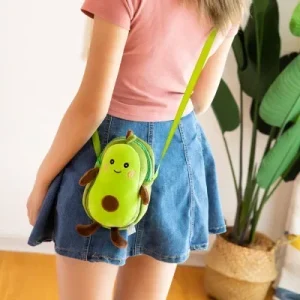Axelväska med mjuka fruktfigurer, kawaii-design i tecknad stil och flera varianter
